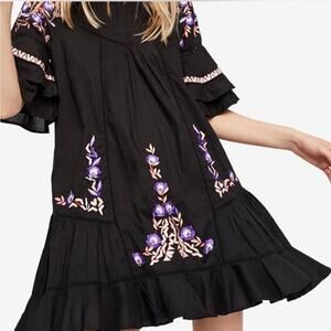 Free People Pavlo Floral Embroidered Ruffle Sleeve Mini Dress Size XS